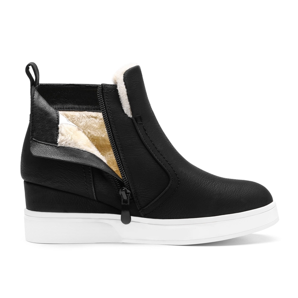 Hidden Heel Platform Wedge Booties - BLACK PU - 4
